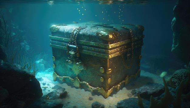 Radiant pirate's treasure shining bright underwater generative AI