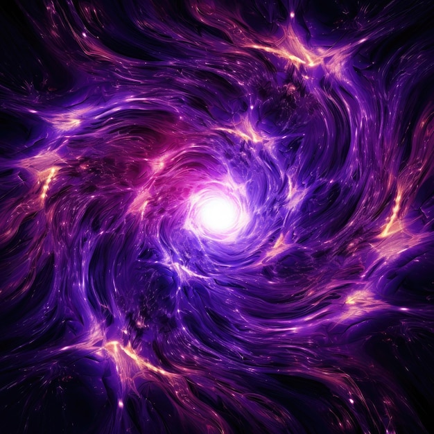 無限の複雑さで広がる輝く紫色のフラクタル