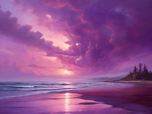輝く紫色の空、上空の魅惑的な色合い