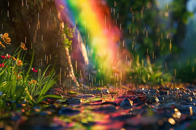 Photo a radiant rainbow after a summer rain octane rende