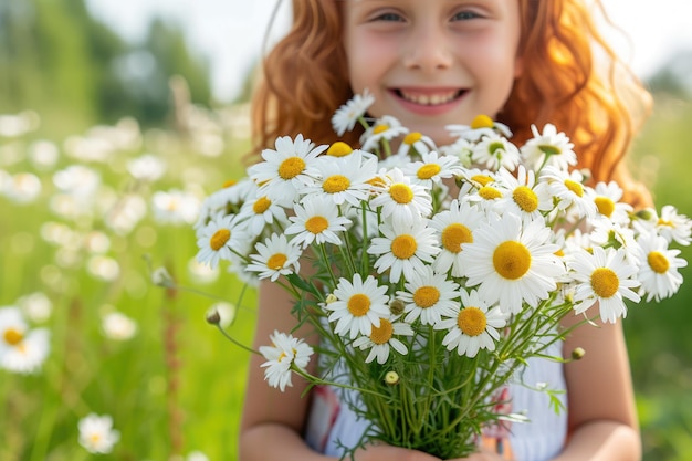 Radiant Redhead Embracing Summer Bliss with Daisies