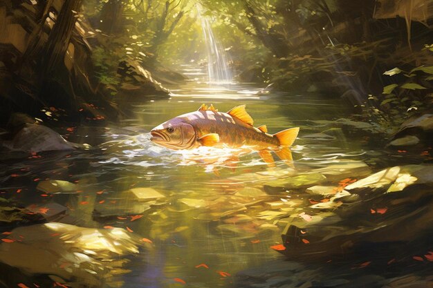 Photo radiant roach gliding through sundappled streams