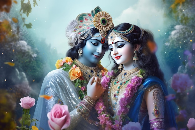 Radiant Romance Radha Krishna Lovers Wallpaper