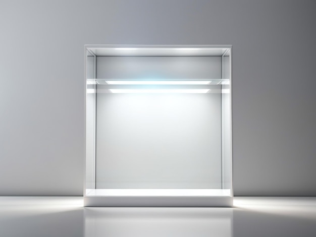 Photo radiant showcase blank illuminated glass showcase with mockup product