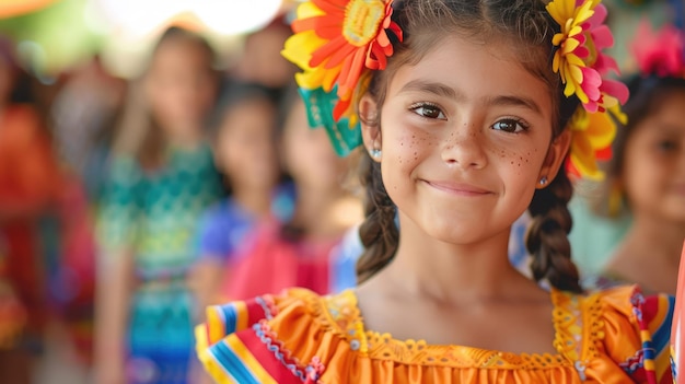 Foto un sorriso radioso una ragazza messicana felice in una folla di bambini