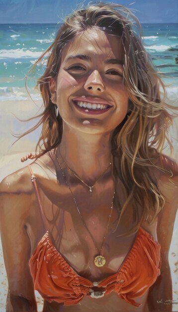 Radiant smile on sunny beach day