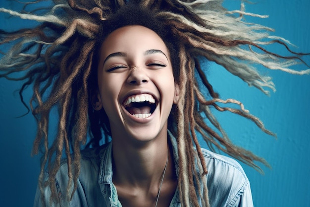 Radiant Smiles Young Female with Dreadlocks on Isolated Background Joyful Expression and Individuality Shining Through Captivating Charm and Positive Vibes Generative Ai