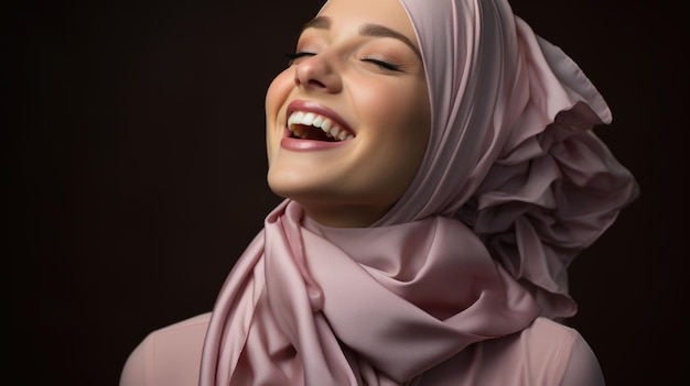 Radiant Smiling Woman in Elegant Hijab Exuding Confidence and Joy