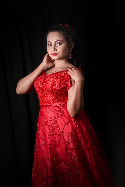 Photo radiant south asian bride in red frock