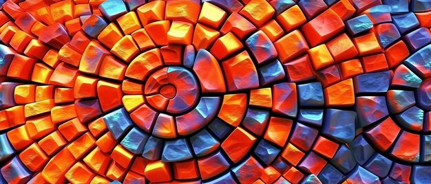 Photo radiant spiral mosaic of chromatic cubes