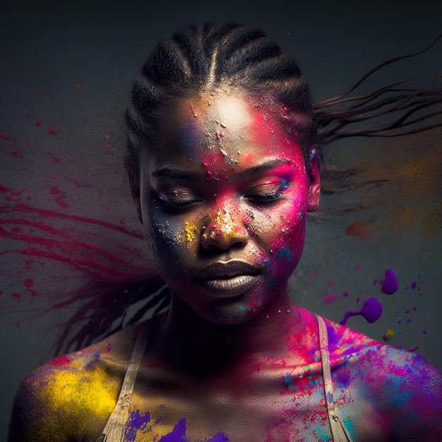 Photo radiant splendor capturing a woman of color in powdered grace