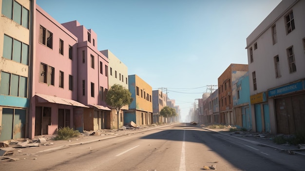 A Radiant Street With A Few Buildings And A Few Cars AI Generative