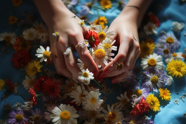 Foto radianti mani d'estate fiori generano ai