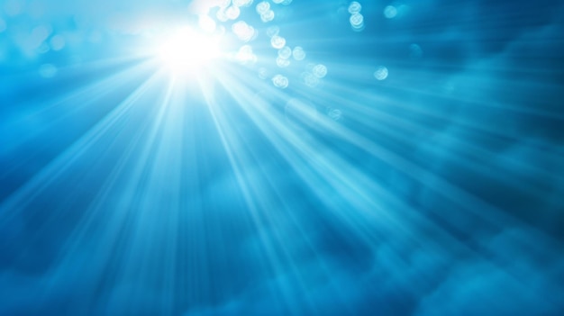 Photo radiant sunbursts of light on a serene blue backdrop invoking tranquility