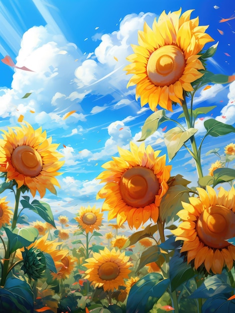 radiant sunflower field background