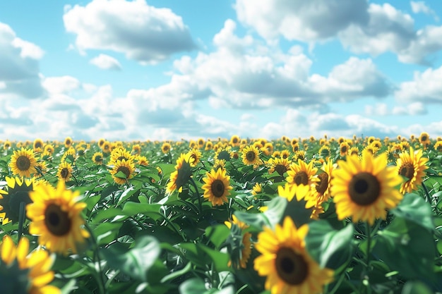 Radiant sunflower field stretching to the horizon