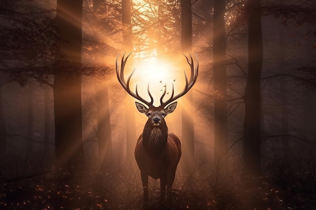 Radiant Sunlit Majestic Buck Nature's Beauty Illuminated AI