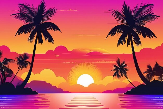 Radiant Sunset Bliss A Tropical Skyline with Gradient Clouds