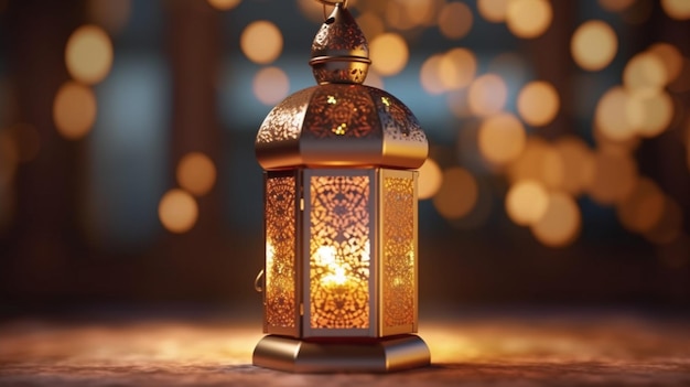 Radiant symbolism The gentle glow of a burning candle within an intricate Arabic lantern