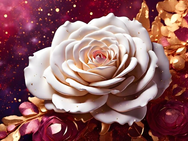 The Radiant Tale of a White Rose Amidst a Celestial Galaxy