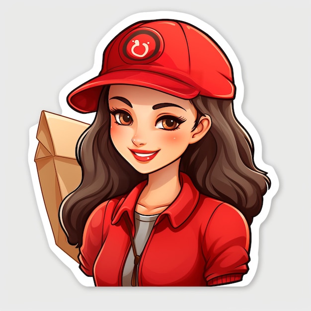 The Radiant Trailblazer A Head Woman Courier Delivering Packages with Warm Smiles Radiant Red Clot