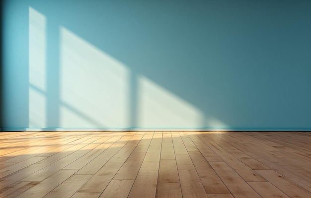 Radiant Tranquility Empty Room with Sunlit Blue Wall