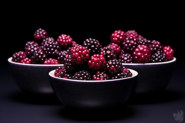 Photo radiant trio blackberries in neon glow