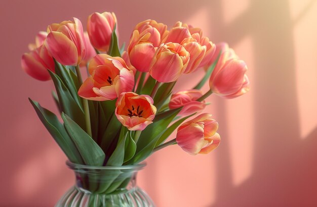 Radiant Tulips in Glass Vase Basking in Warm Light