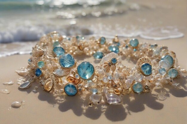 Photo radiant waves ocean jewels on sandy shores