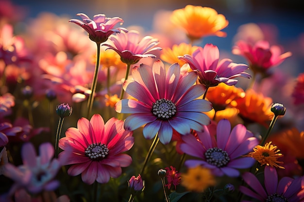 Radiant wildflower meadow bathed in golden sunlight nature conservation photos