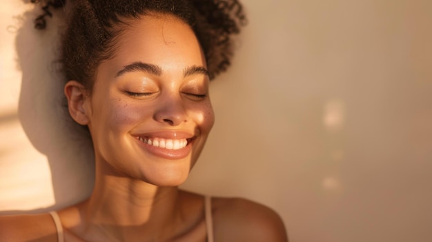 Radiant woman enjoying golden hour light