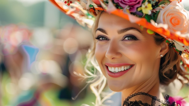 A radiant woman in traditional festive attire with a beaming smile embodying joy and celebration