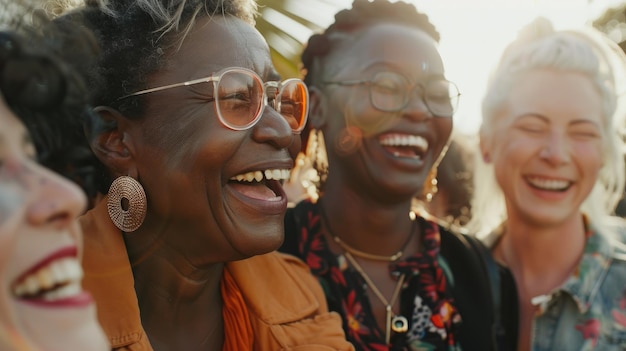 Radiant Women Enjoying Laughter Together in Evening Light