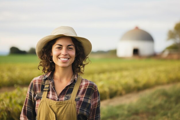 Radiant Young Farmer in Front of a Serene Farm Generative By Ai