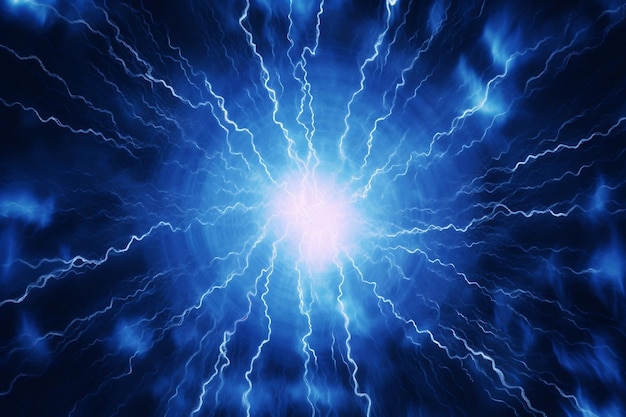 Radiating Blue Electric Lightning Background Centered AI