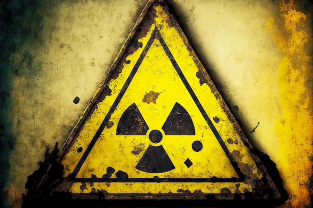 Radiation hazard sign hanging on light wall