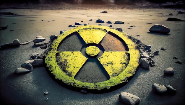 Foto simbolo di pericolo di radiazioni sull'asfalto ia generativa
