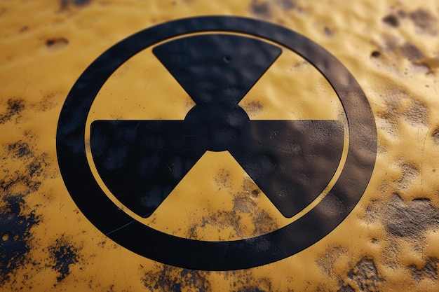 Photo radiation icon yellow and black metalic sign risk radioactive power dangerous reactor warning energy