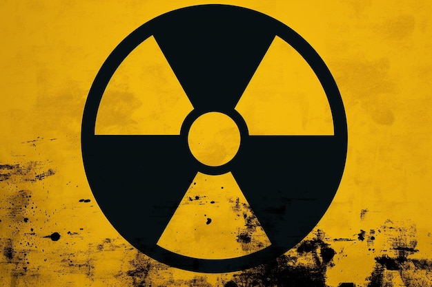 Photo radiation icon yellow and black metalic sign risk radioactive power dangerous reactor warning energy