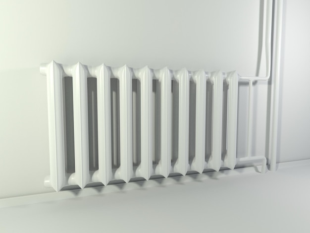 Radiator en leidingen van wit gietijzeren