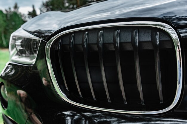 Radiator grille on a black car.