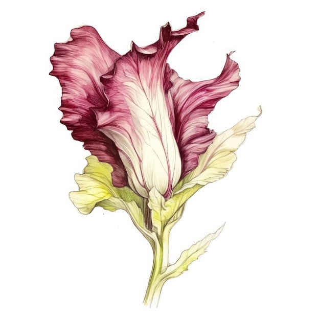 Radicchio in aquarelstijl met inktoverzicht op witte achtergrond generatieve AI