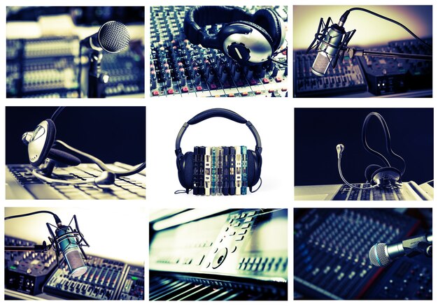 Photo radio, recording studio collage