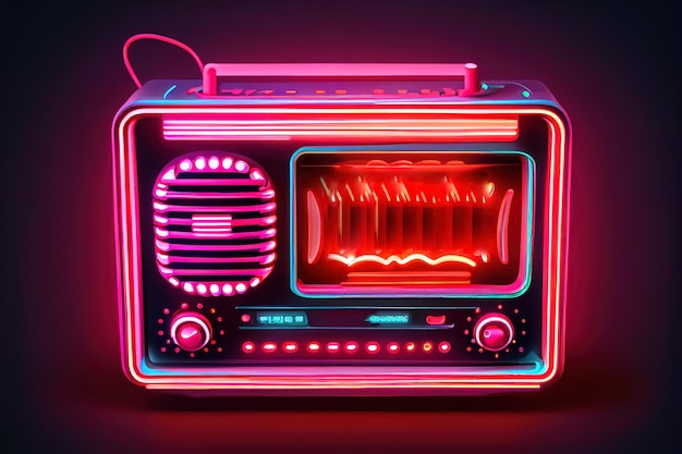 Radio set neon icon Receiver with antenna Generative Ai