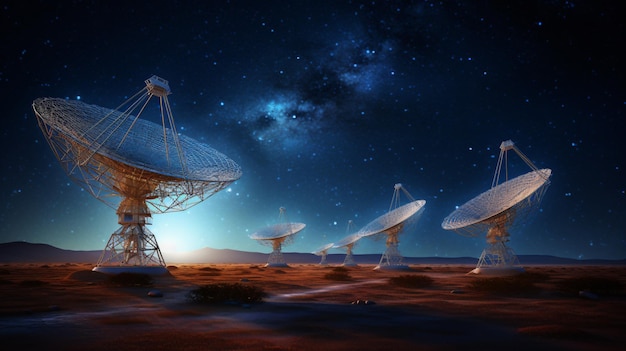 Radio telescopes and the milky way at night generative