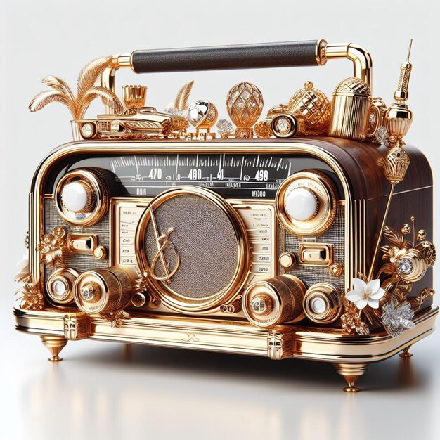 a radio with a gold frame that says quot radio quot on it