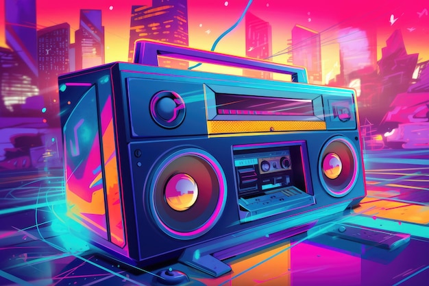 A radio with a neon background and the words radio on it