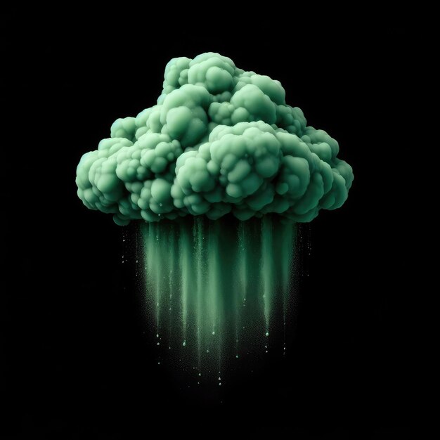 Photo radioactive green cloud with radioactive rain isolated black