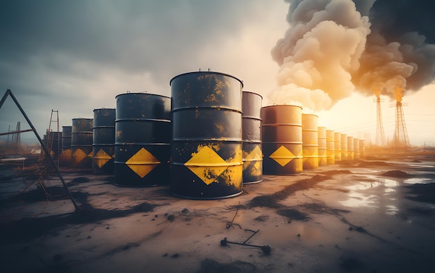 Radioactive storage tanks with a warning for chemical