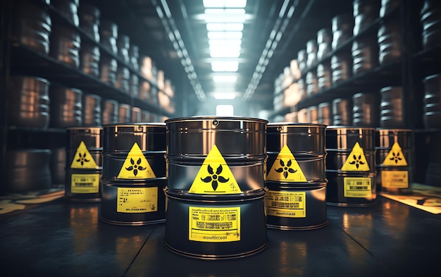 Radioactive storage tanks with a warning for chemical